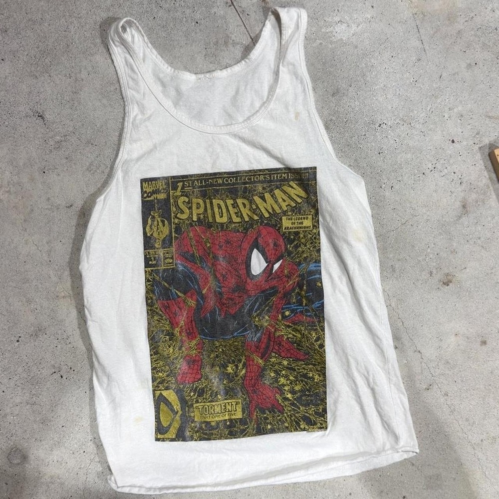 Marvel Spider Man Tank Top Womens White Graphic Sleeveless Shirt Size Medium